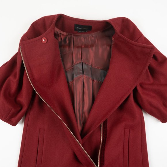 BCBGMaxazria Rouge cranberry red Woven Coat Wool off-center zip jacket size XS - Picture 8 of 9